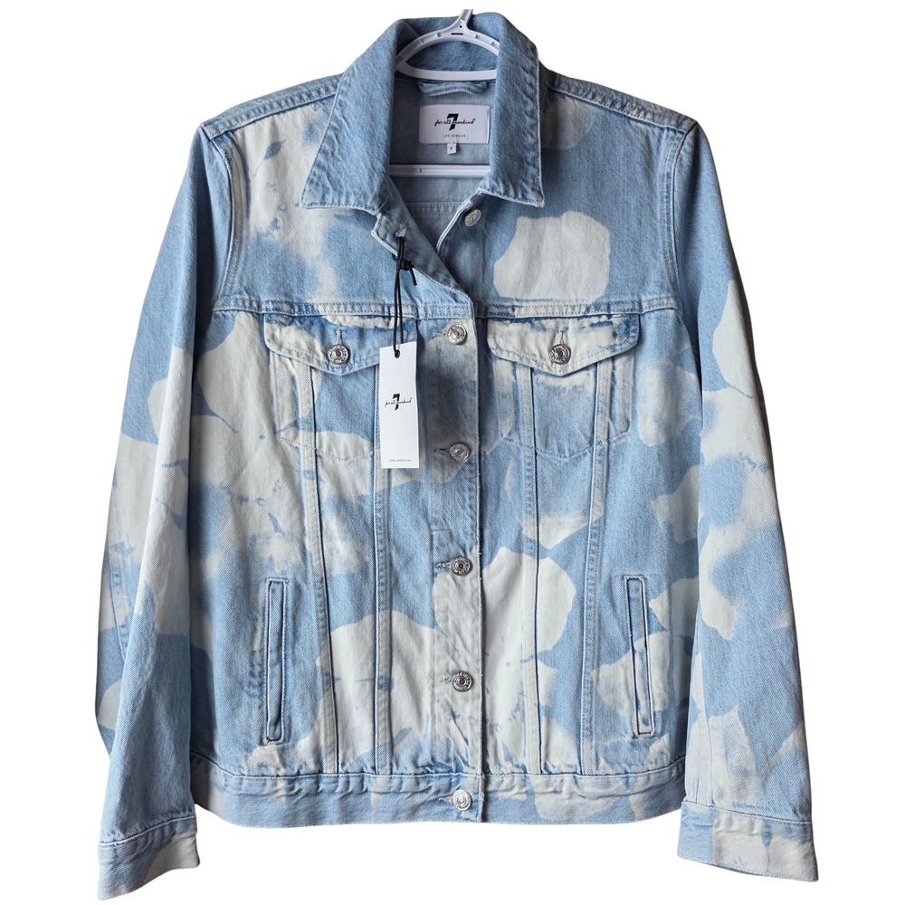 7 For All Mankind Oversized Denim Jacket Small Blue White Bleach Wash NWT